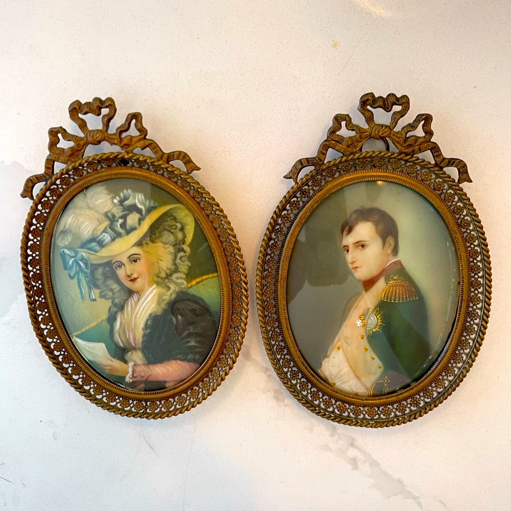 FINE ANTIQUE 19th Century FRENCH mini paintings of NAPOLEON & WIFE? by Gerard